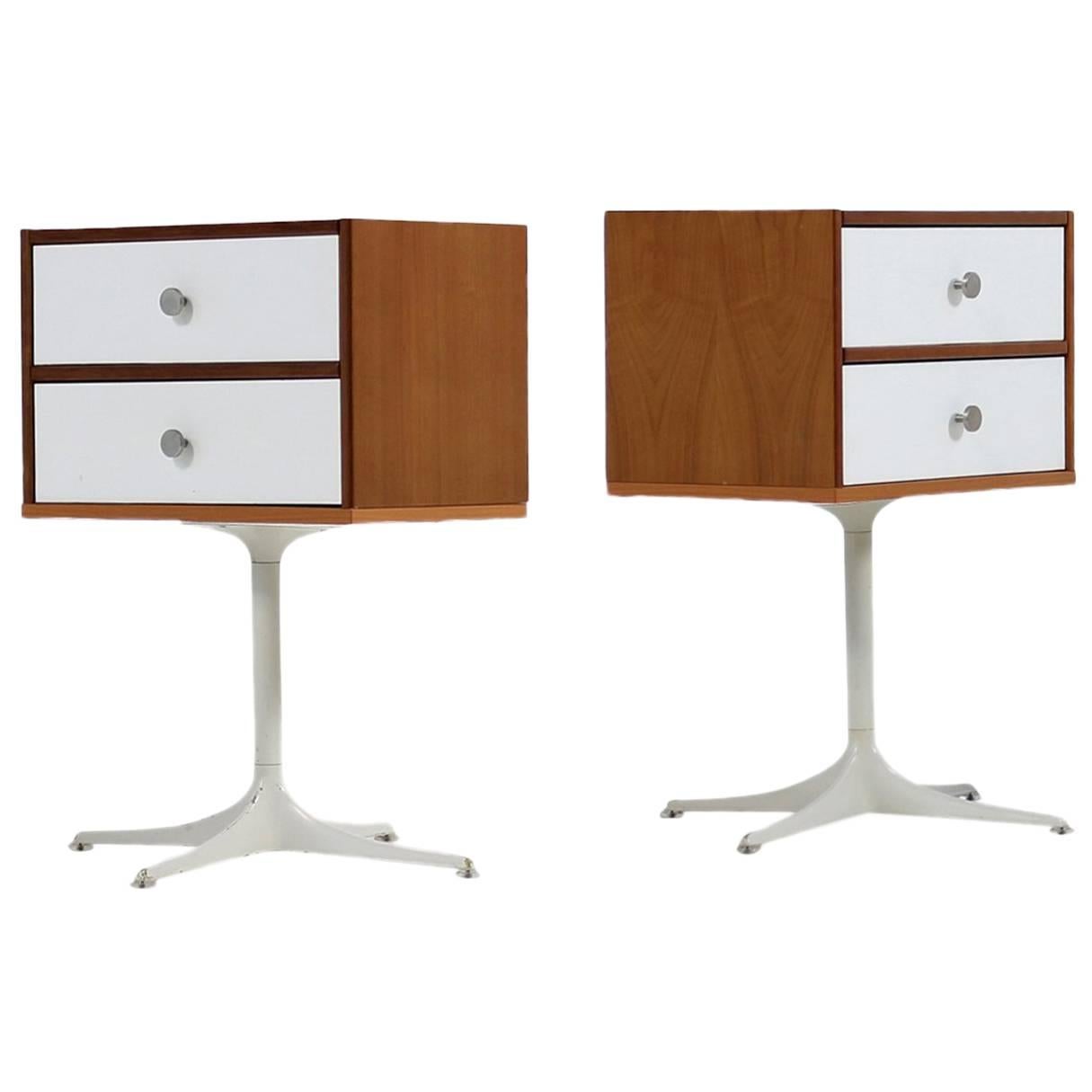 Pair of 1960s Cherrywood Chest of Drawers with Swivel Metal Base Custom-Made