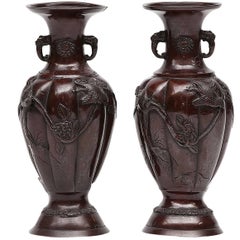 19th Century Pair of Japanese Meiji Period Bronzed Vases