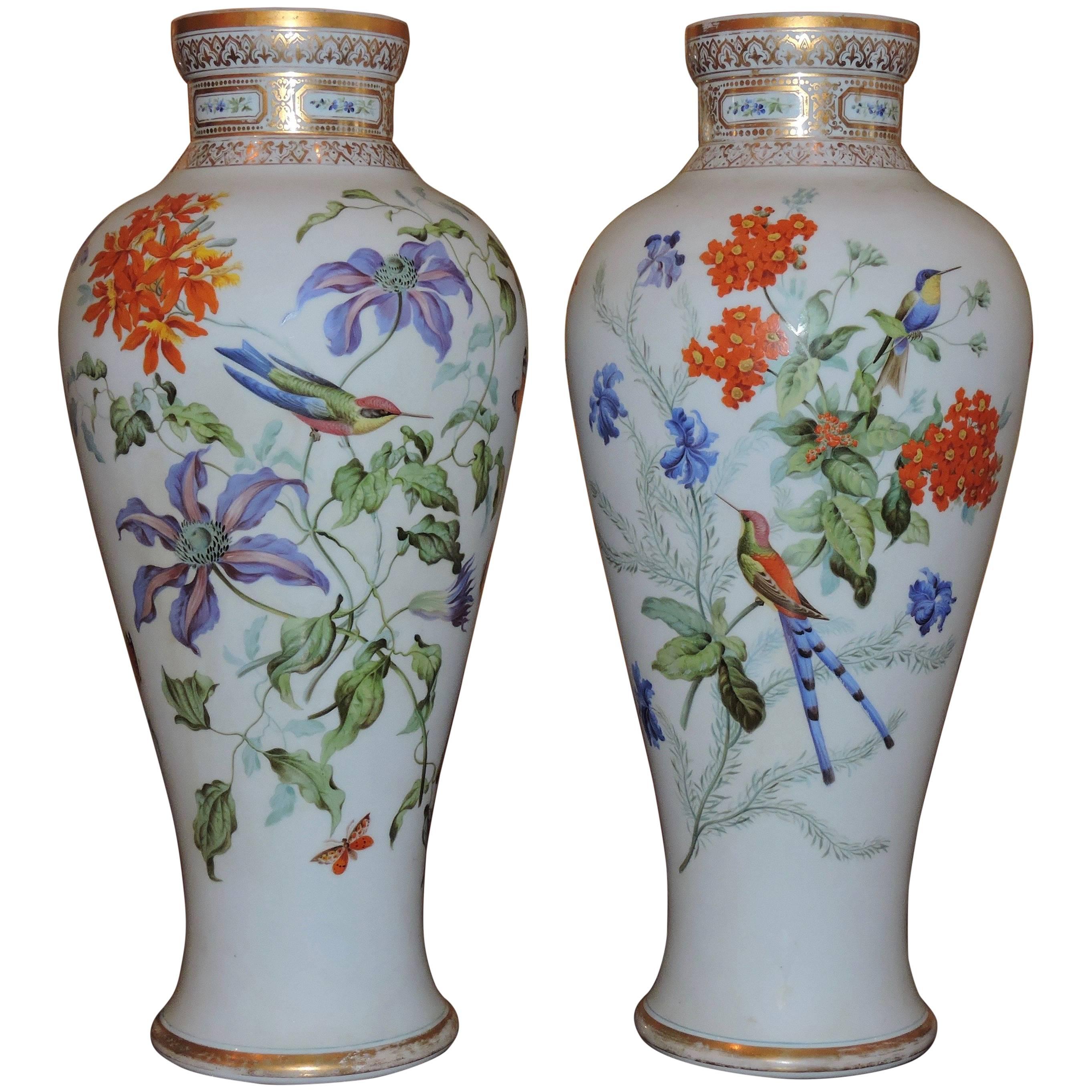 Pair of Baccarat Opaline Glass Vases, circa 1840
