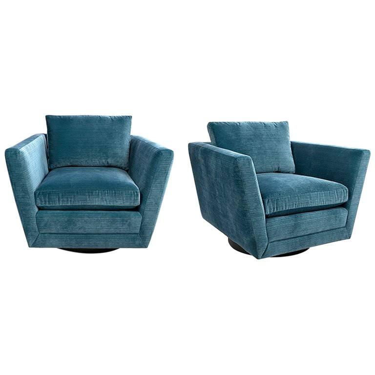 Sebastian Swivel Chair in Aegean Blue Velvet