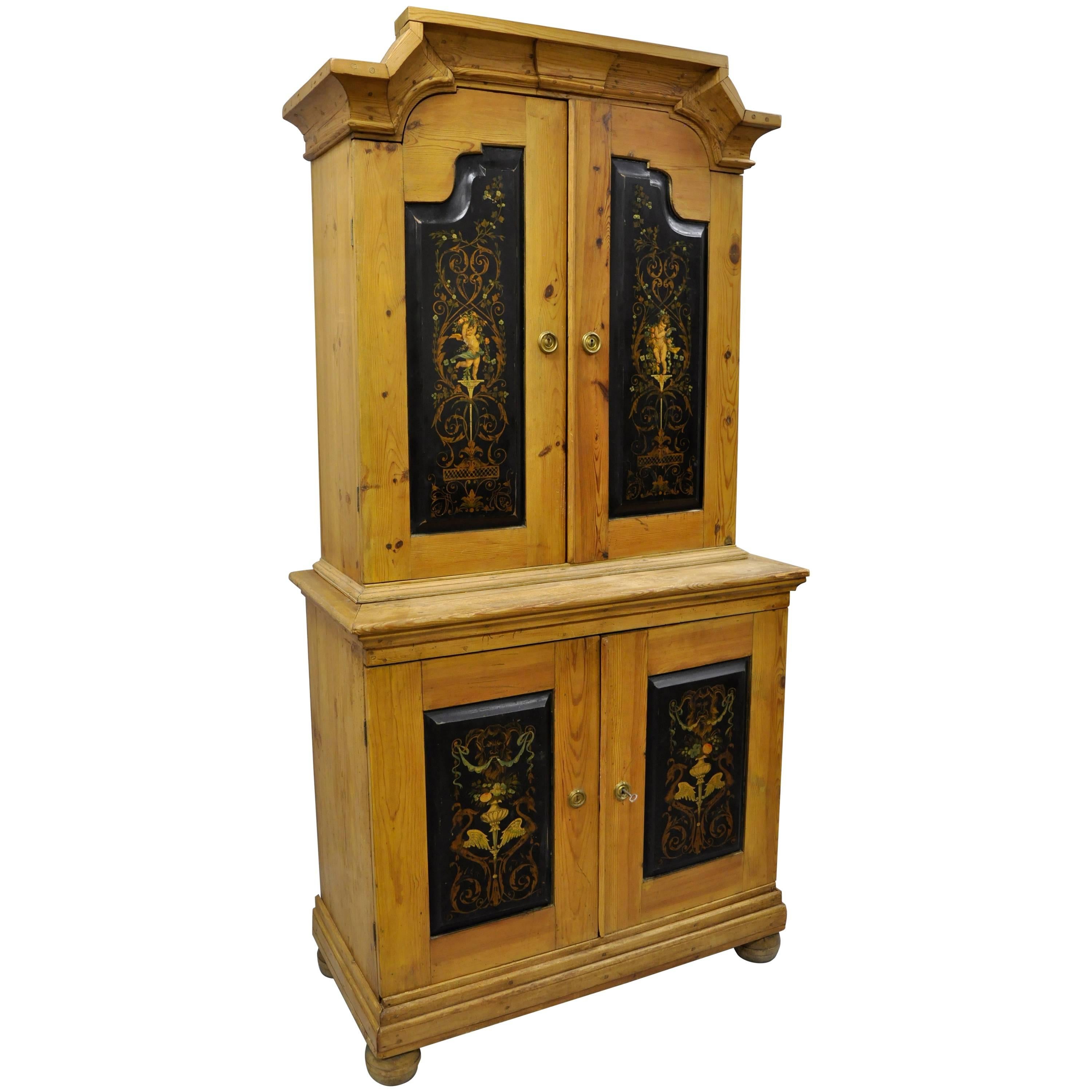 Antike Land Französisch neoklassischen Putti gemalt Kiefer Cupboard Cabinet Hutch