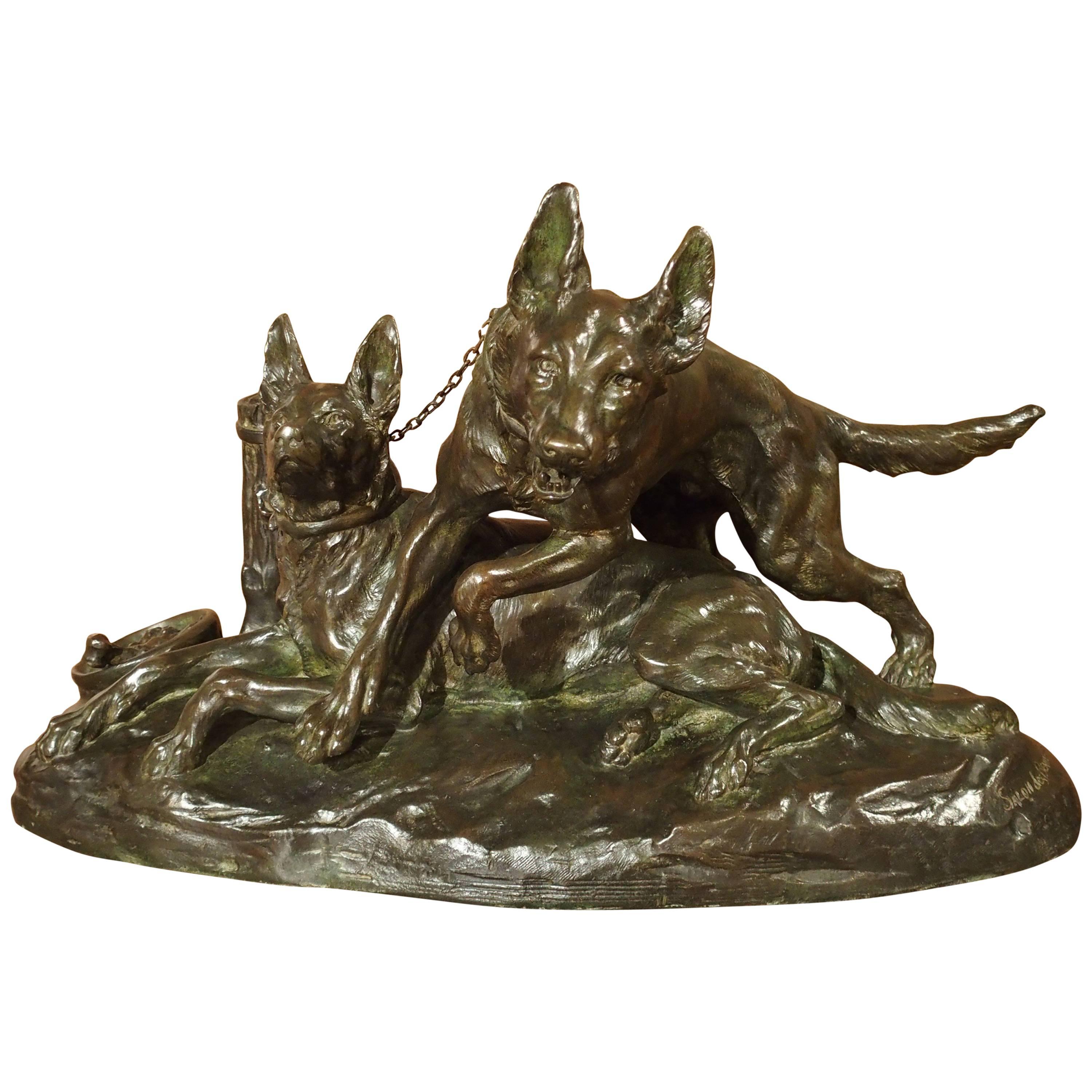 French Bronze Sculpture of Two Dogs, R Varnier for the Salon des Beaux-Arts 1923 For Sale