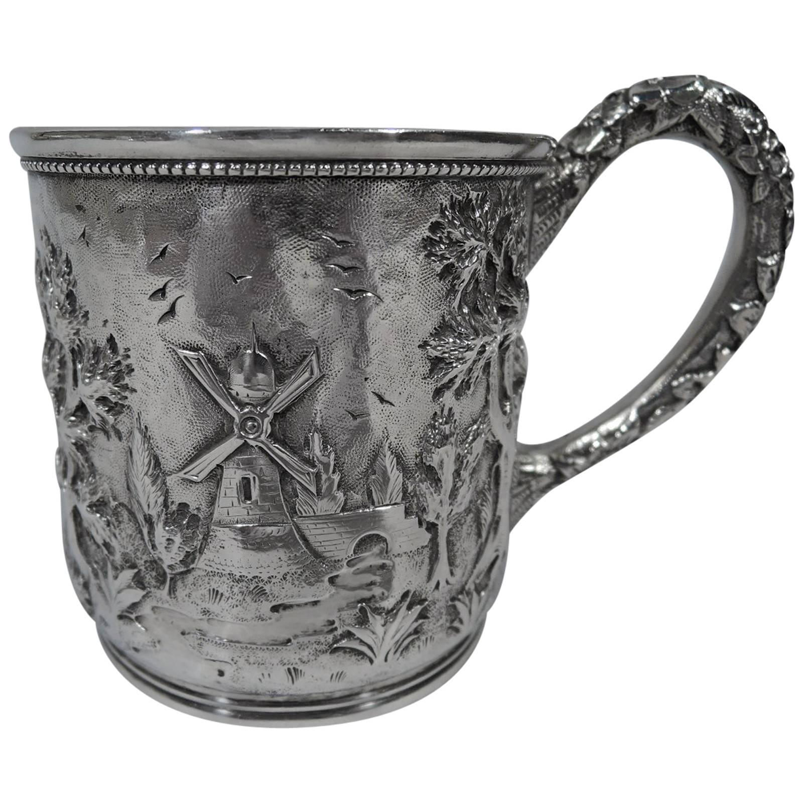 Antique Baltimore Sterling Silver Baby Cup with Pastoral Landscape