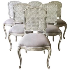 Set of Six, 19th Century French Louis XV Style Chairs with Cane Back