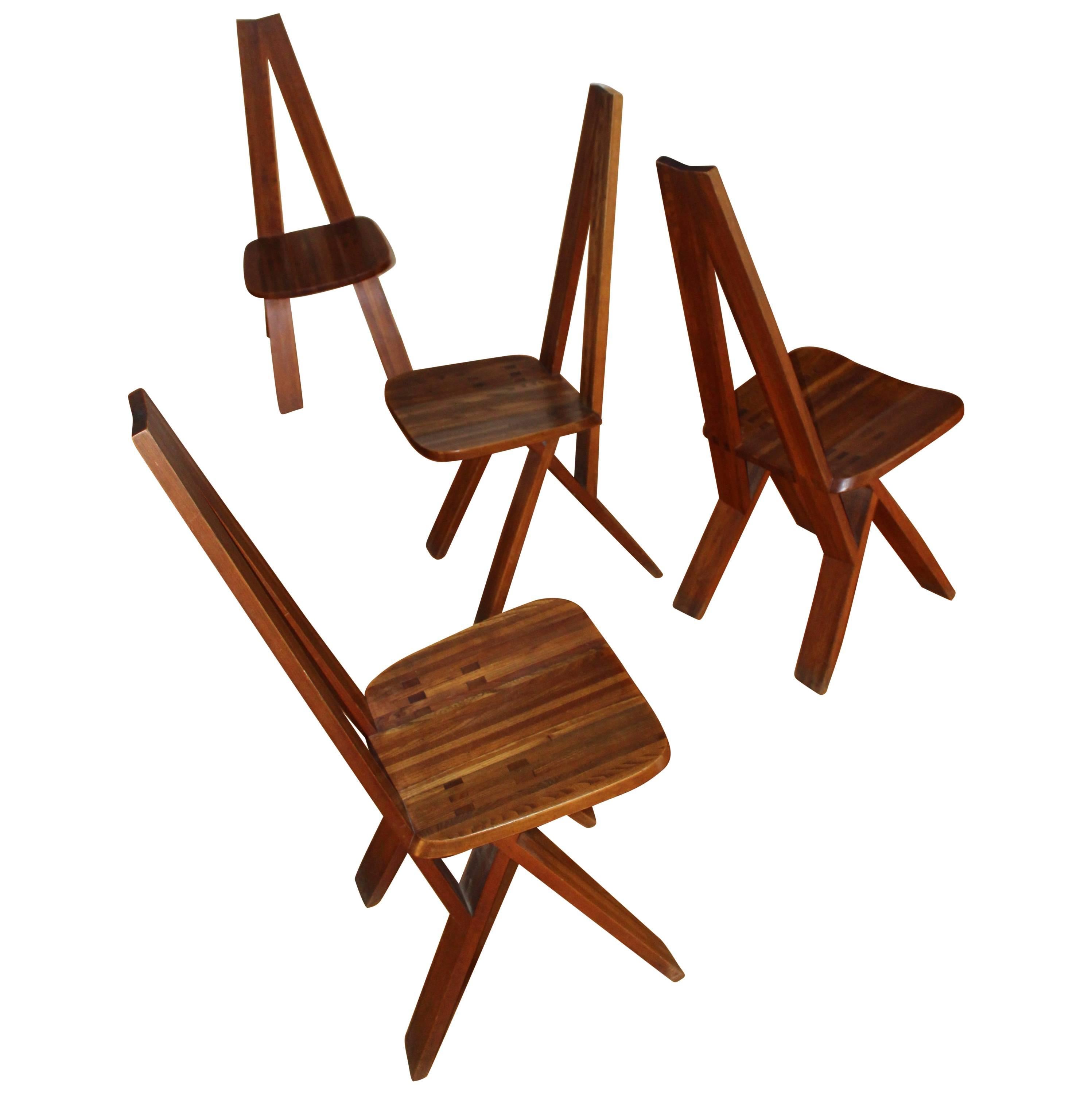 Pierre Chapo a Set of Four S45 Elm Chairs For Sale