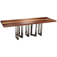 "Il Pezzo 6 Long Table" contemporary design solid wood table with nickel base