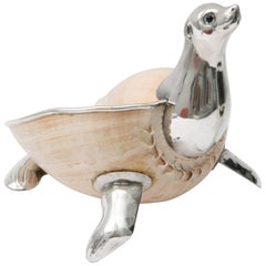 Gabriella Binazzi Seal-Form Sculpture in Silver Plate and Seashell