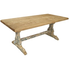 Antique French Oak Dining Table with Parcel Paint Legs