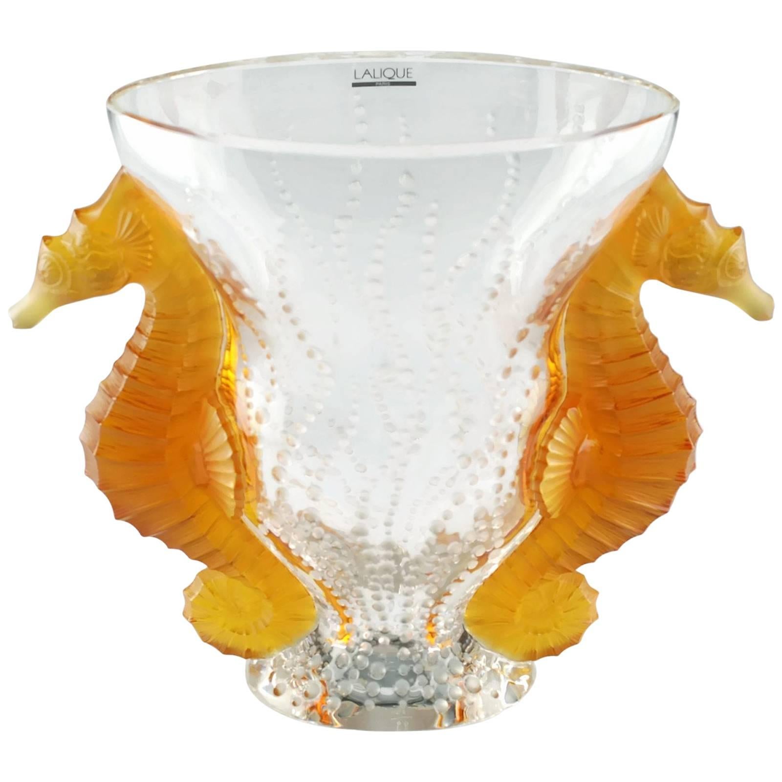 Lalique Limited Edition Poseidon Vase with Amber Seahorse Motif