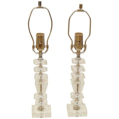 Vintage Pair of Cut-Glass and Chrome Boudoir Lamps