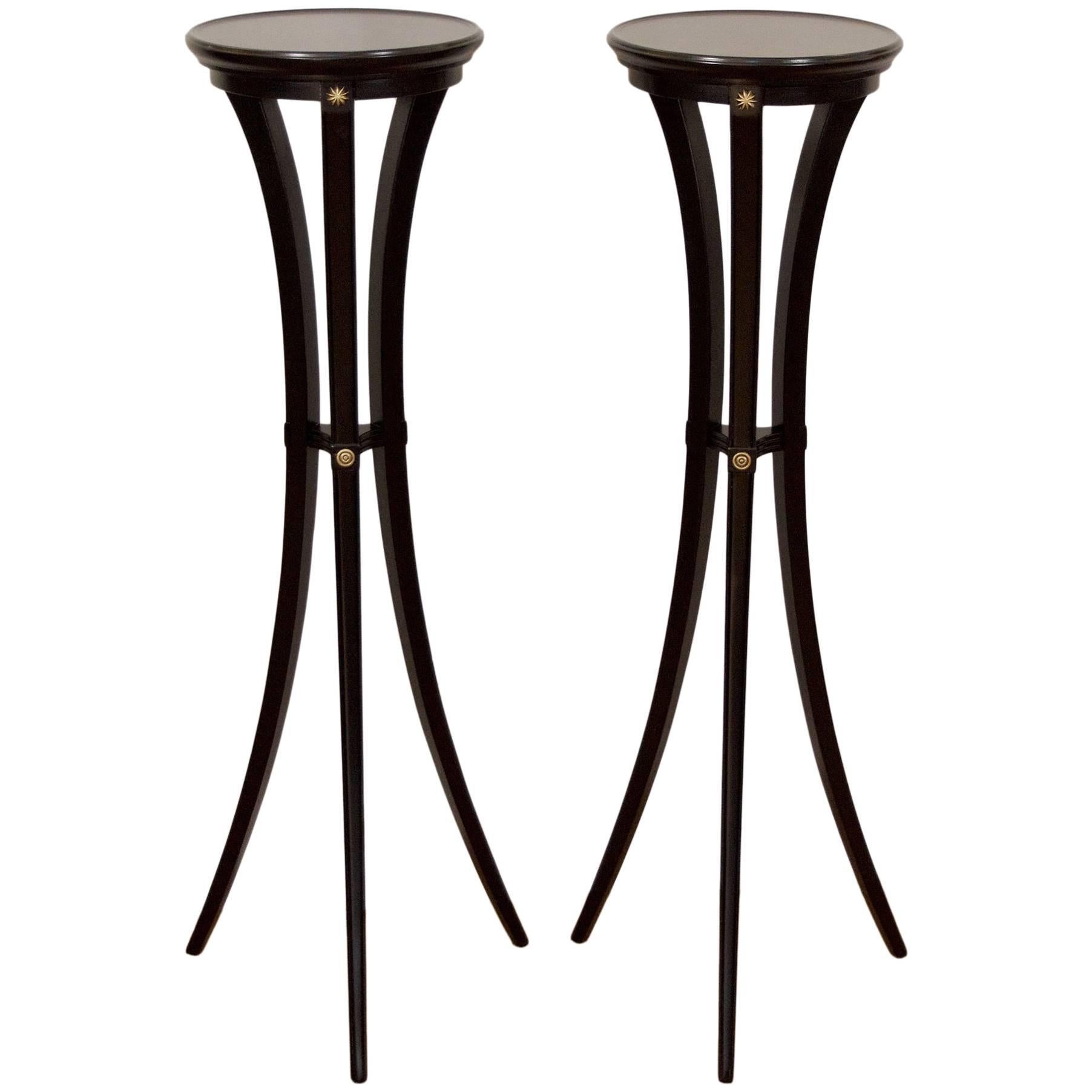 Pair of Black Lacquer and Gilt Pedestals For Sale