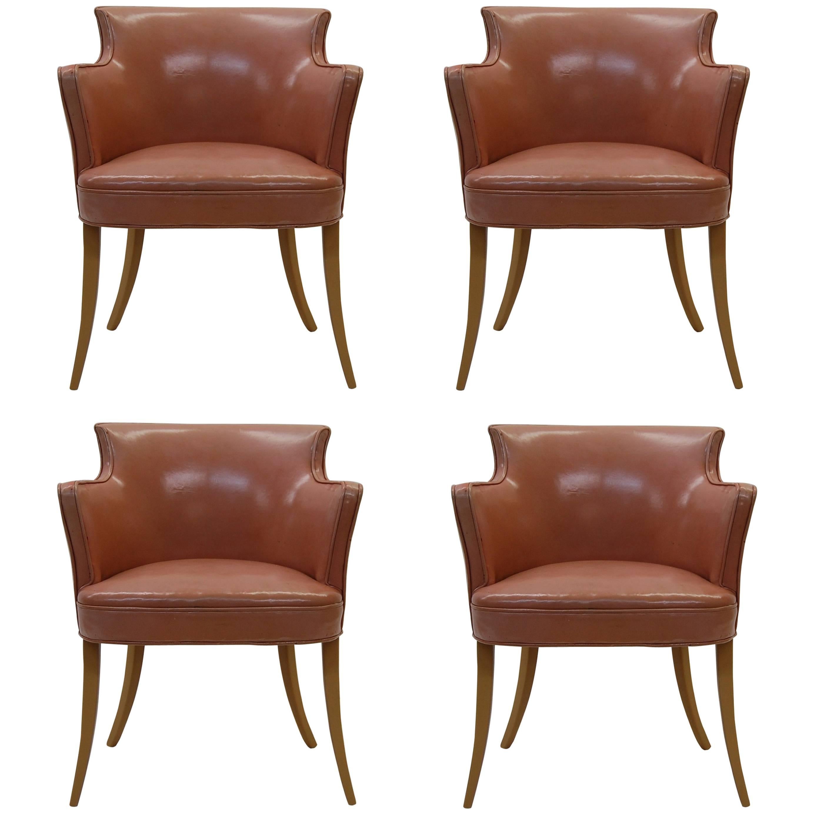 Set of Four Early Dunbar Dining Chairs in Leather For Sale