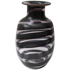 Murano Glass Vase with Swirl Ribbon Motif in Clear and Dark Aubergine Color