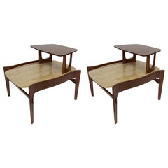 Gordon Furniture Pair of Travertine Step End Tables