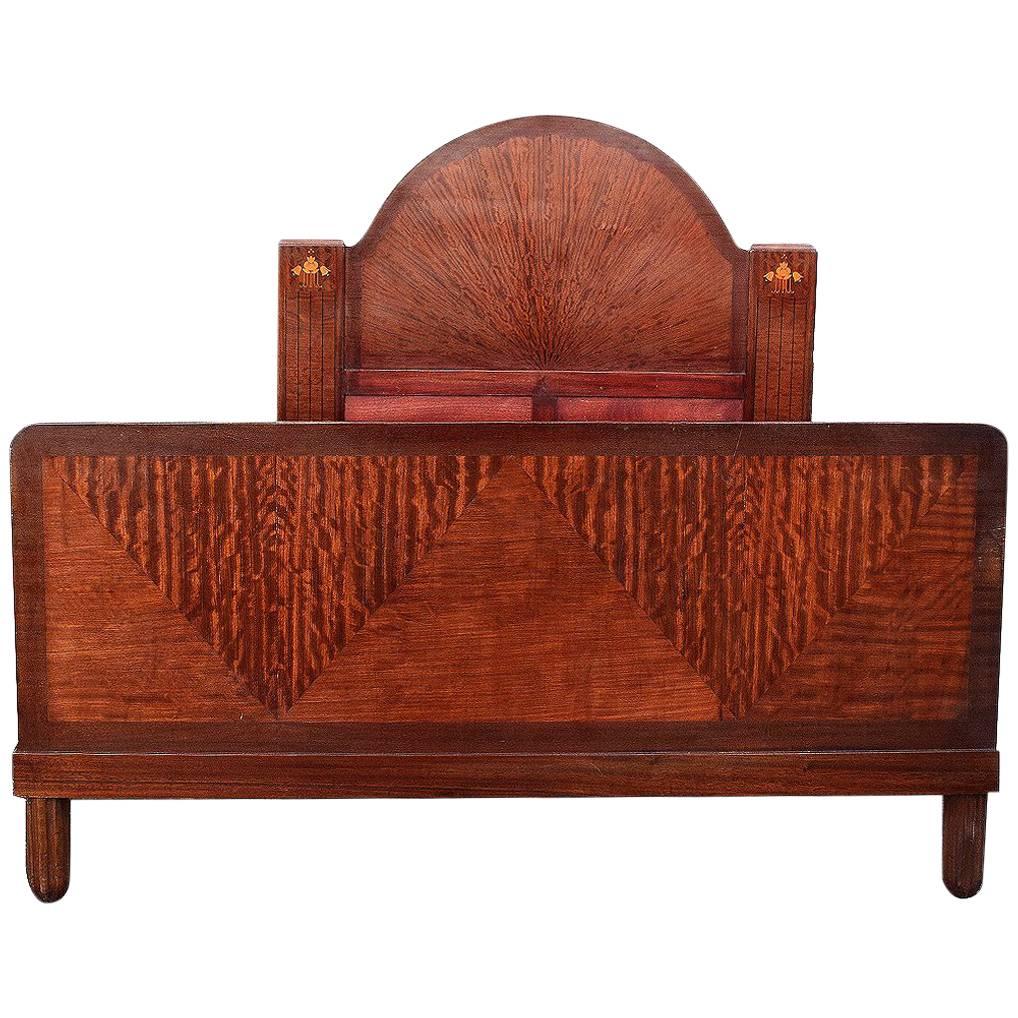 Art Deco English King-Size Bed with 'Sunray' Headboard