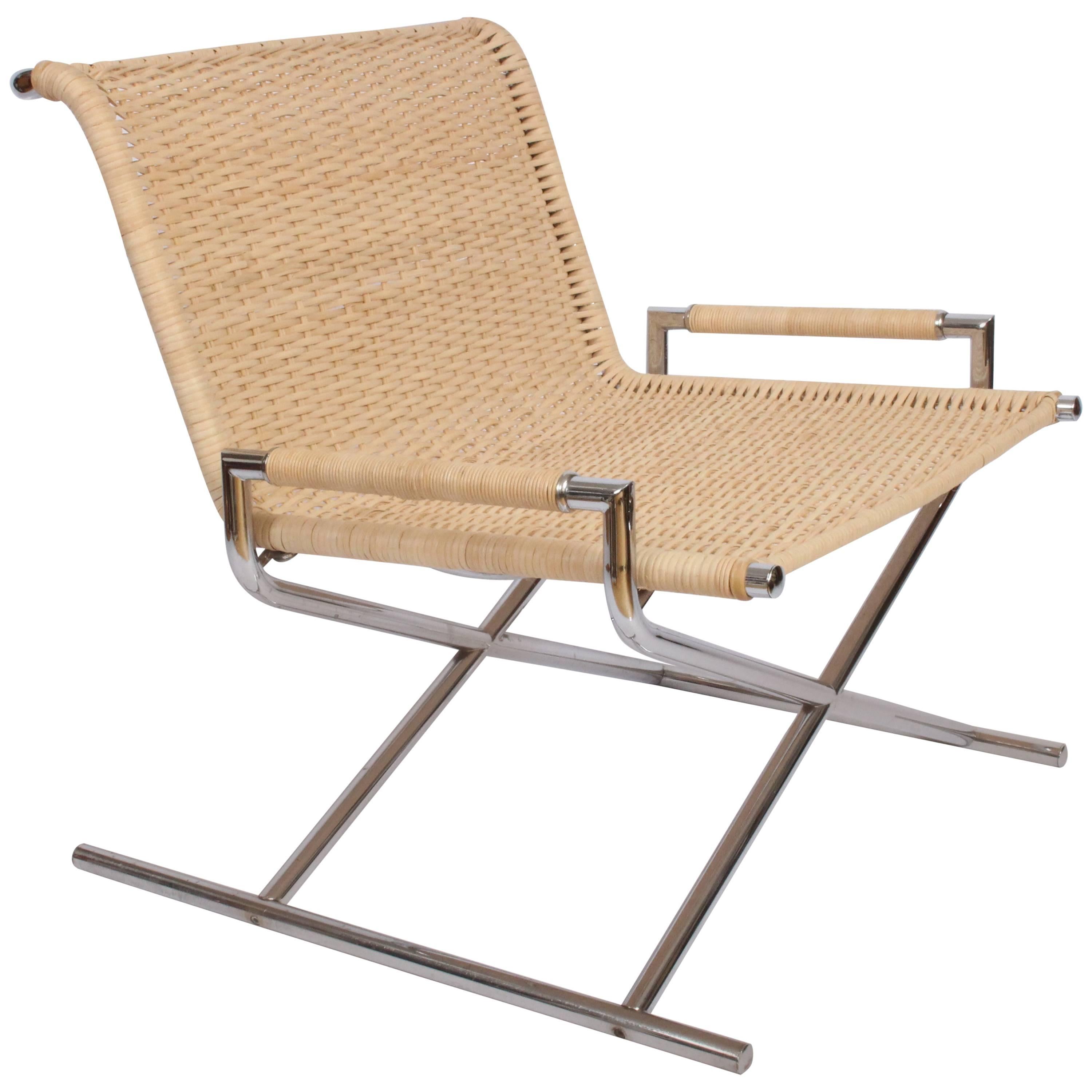 Ward Bennett for Brickell Newly Caned "Sled" Lounge Chair, Circa 1970  For Sale