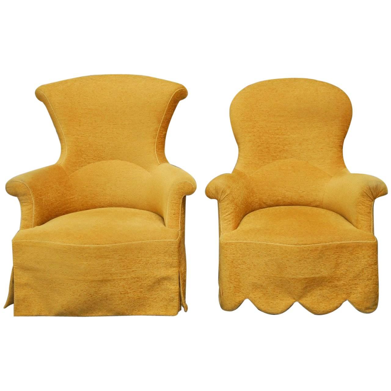 Pair of His and Hers Upholstered Armchairs by Rose Tarlow 