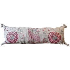 19th Century Antique French Printed Linen Long Pillow
