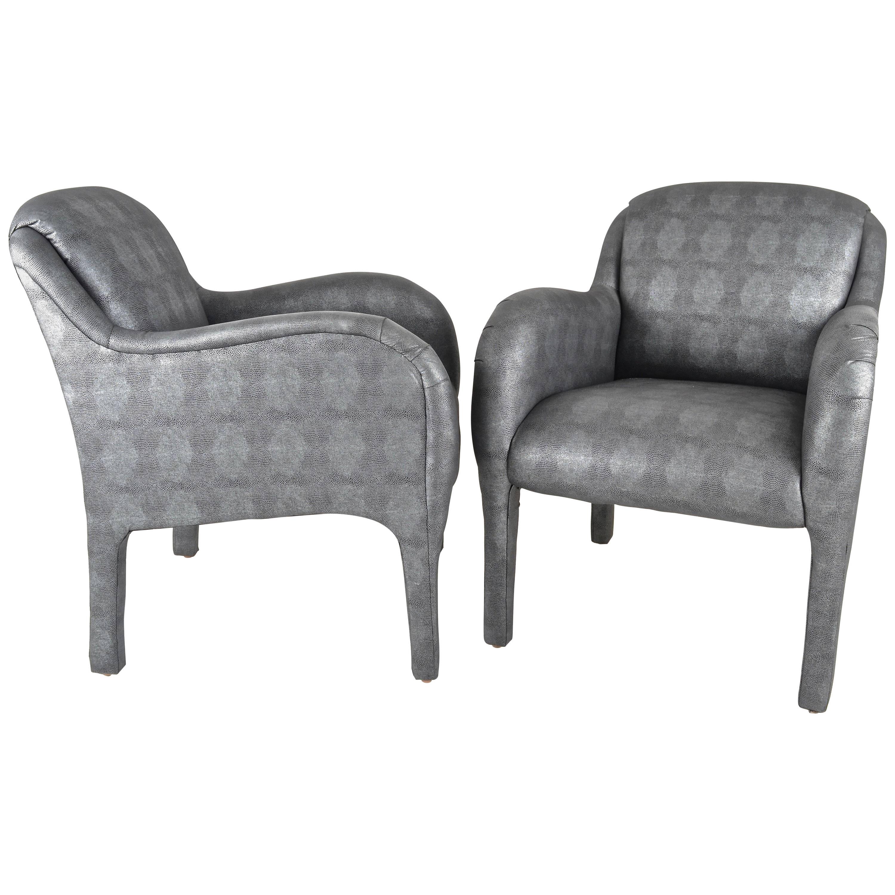 Pair of 1980s Armchairs in Metallic Faux Shagreen 