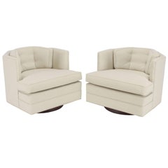 Pair of Newly Upholstered Swivel Barrel Back Lounge Chairs 