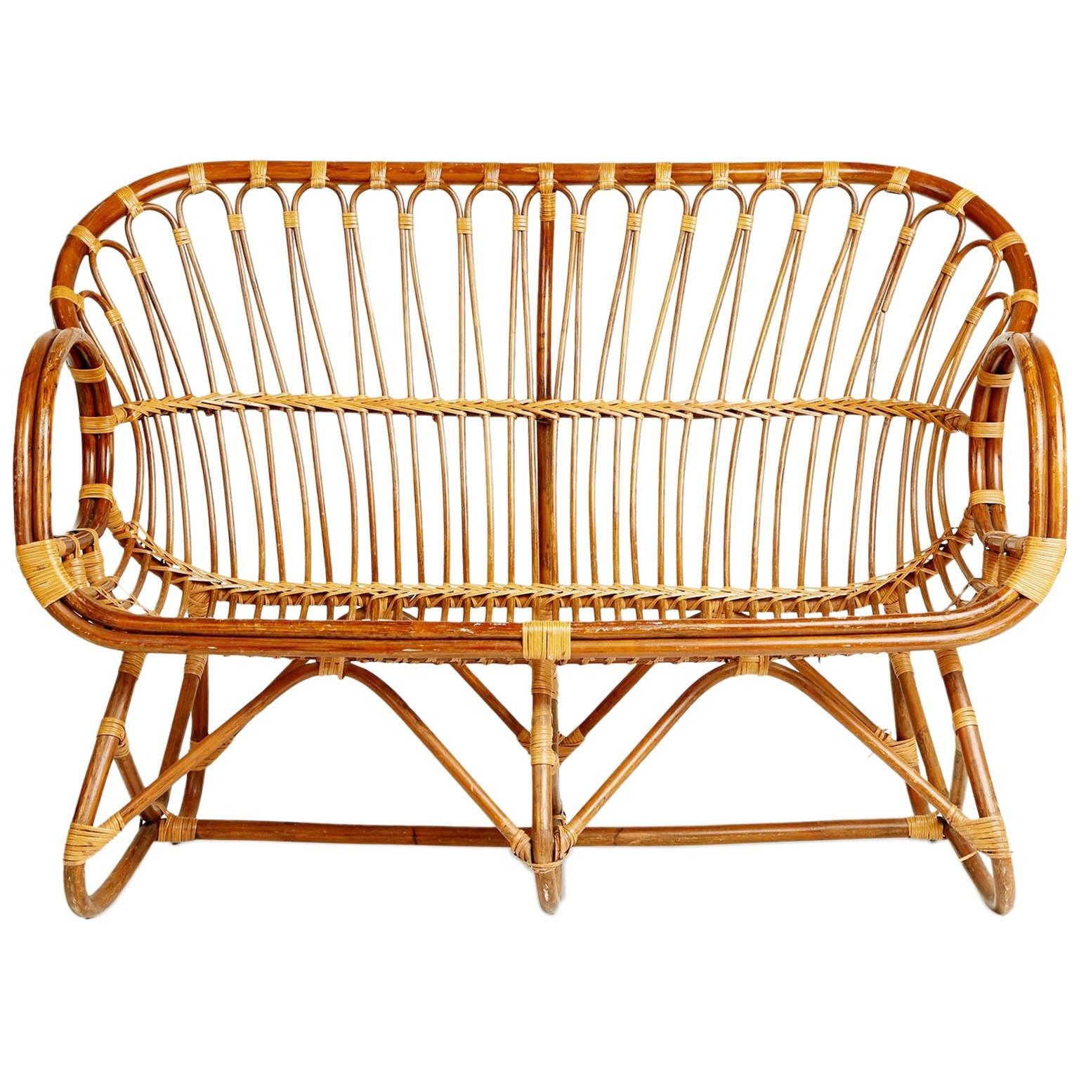 Sculptural Bent Bamboo Settee in the Style of Franco Albini, circa 1960