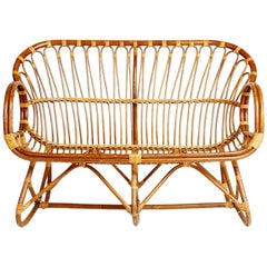 Vintage Sculptural Bent Bamboo Settee in the Style of Franco Albini, circa 1960