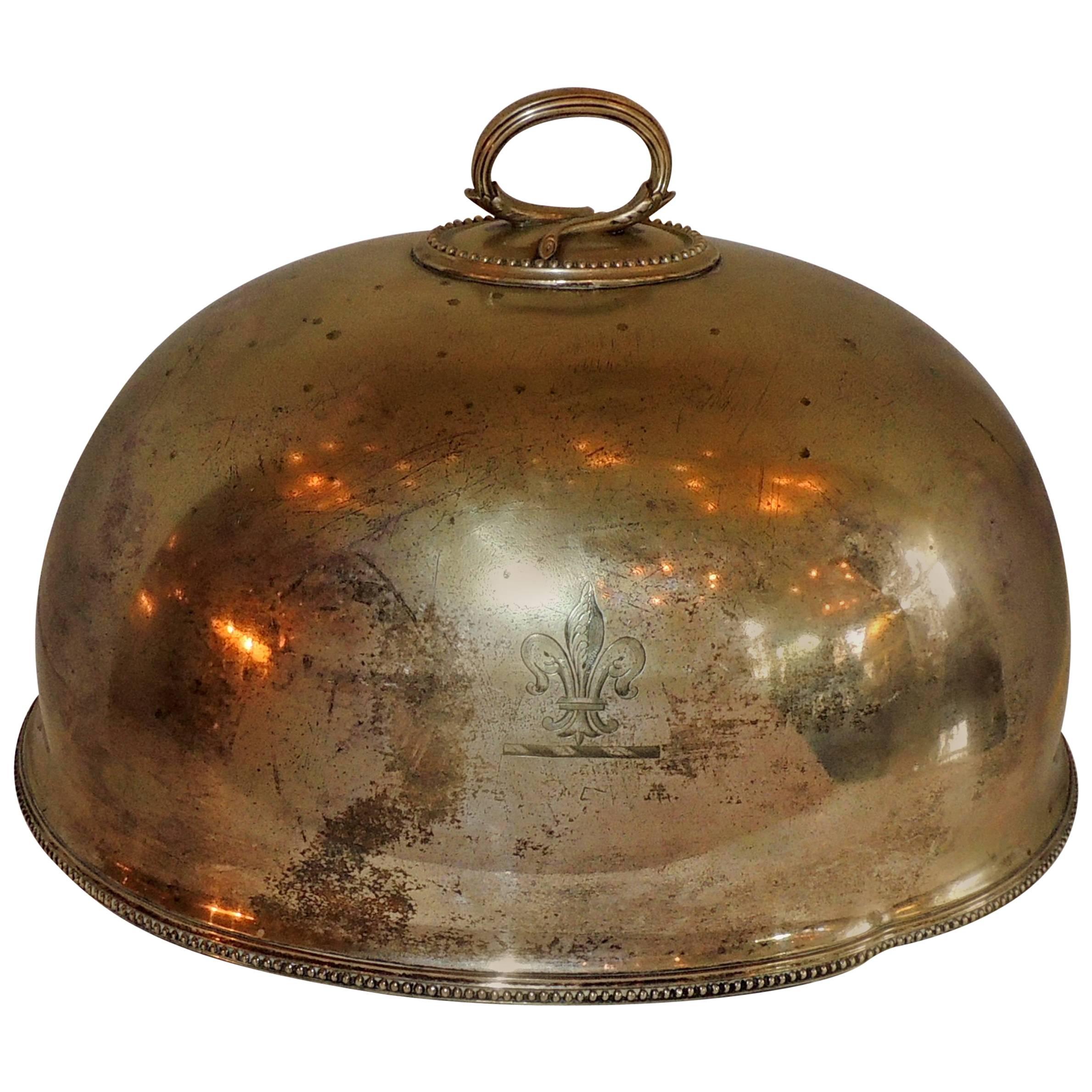 Antique A Silver Plated Meat Food Turkey Dome Cover Victorian Cloche Large en vente