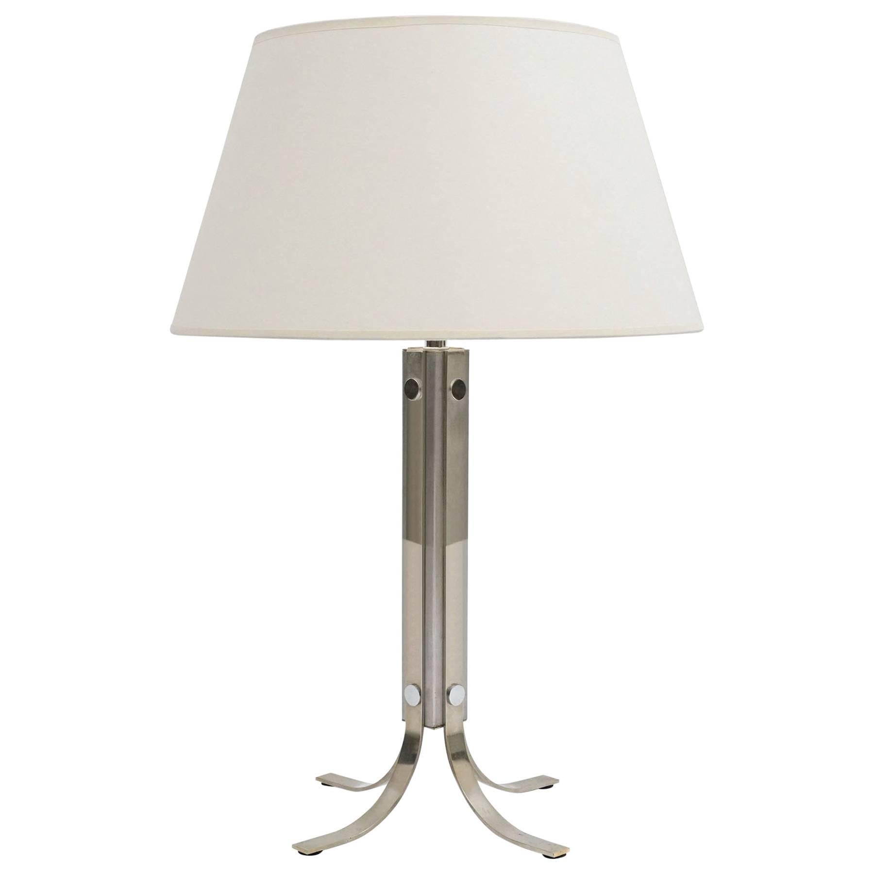 French Modernist Chrome Column Table Lamp, circa 1970s For Sale
