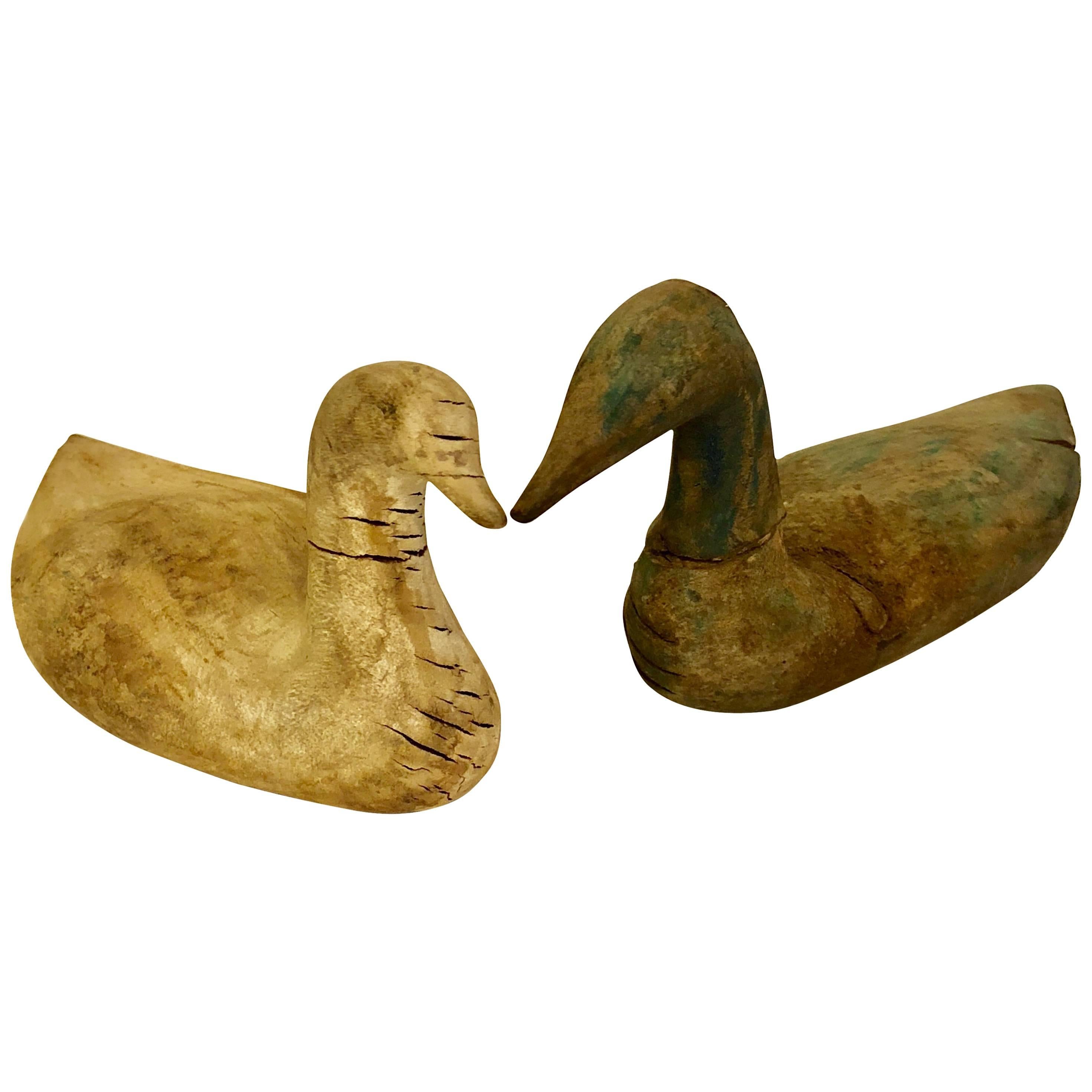 Two Scandinavian 19th Century Hand-Carved Folk Art Duck Decoys