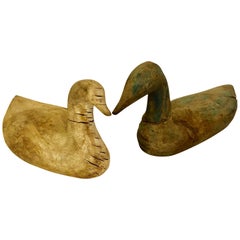 Two Scandinavian 19th Century Hand-Carved Folk Art Duck Decoys