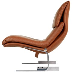 Chaise longue en cuir Onda de Giovanni Offredi pour Saporiti Italia:: vers 1970