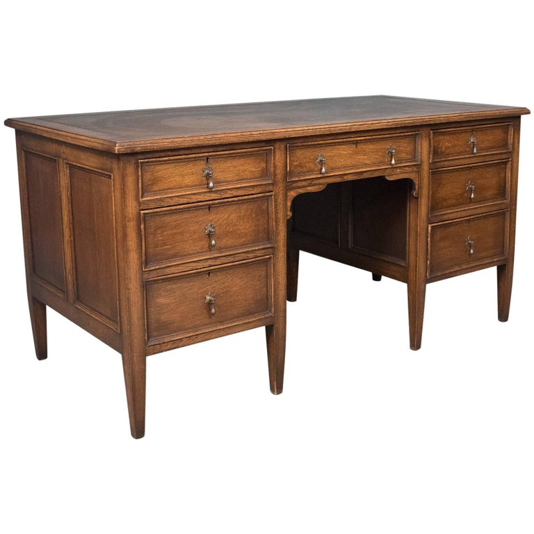 1930s Vintage Oak Desk by Maggs and Co, English Pedestal Library at 1stDibs