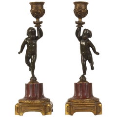 Pair of French Late 19th Century Putti or Cherub Candlesticks