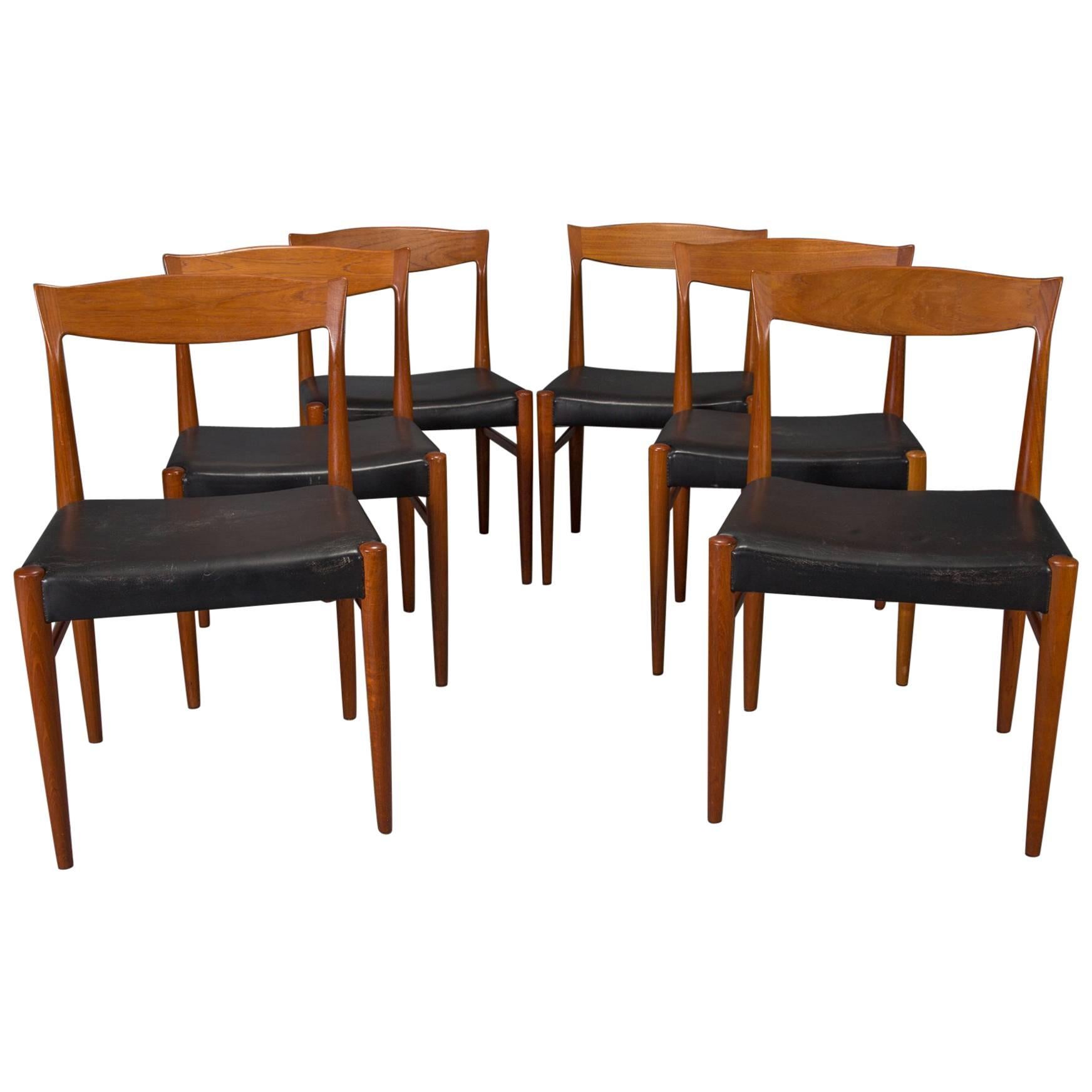 Set of Six Teak Danish Modern Dining Chairs by Henning Kjaernulf