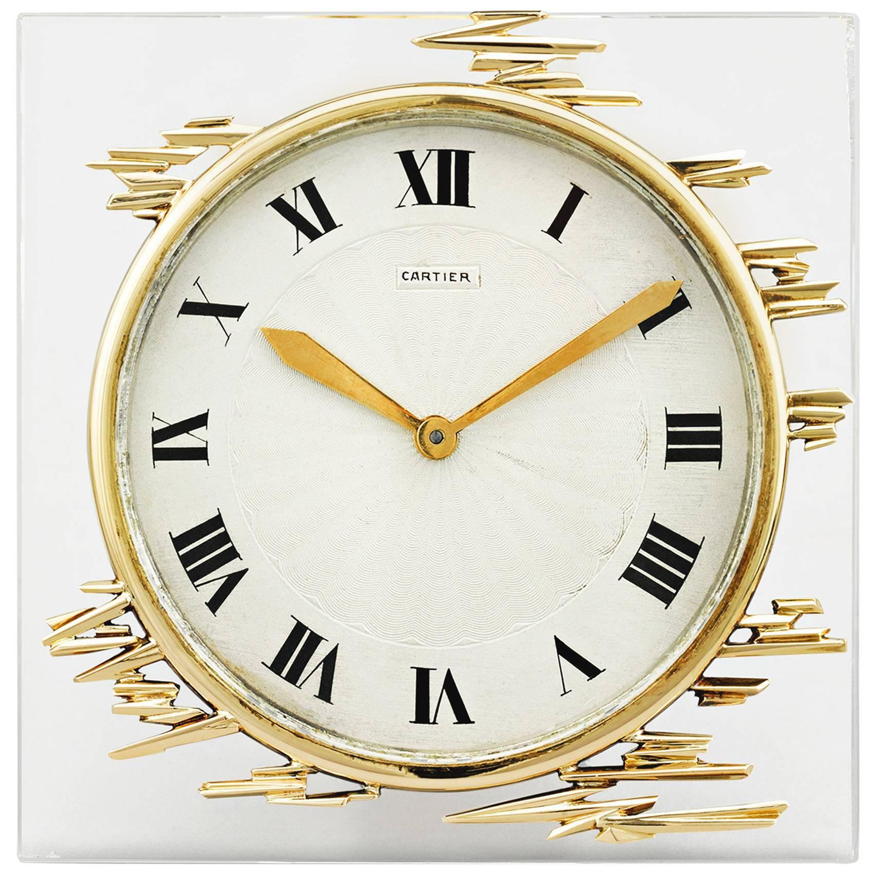 Gold and Crystal Cartier Desk Clock 