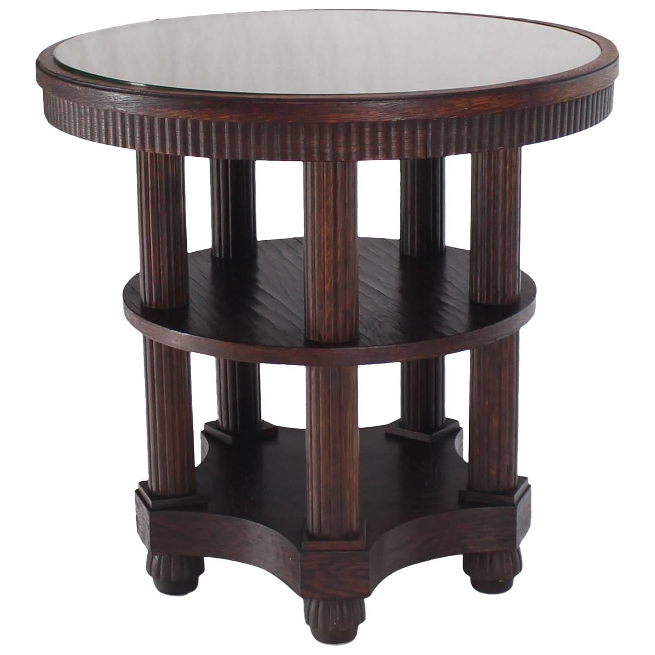 Fluted Legs Round Center Pedestal Gueridon Table Art Deco Arts and Crafts Oak  For Sale
