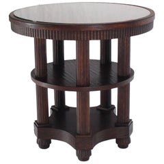 Used Fluted Legs Round Center Pedestal Gueridon Table Art Deco Arts and Crafts Oak 