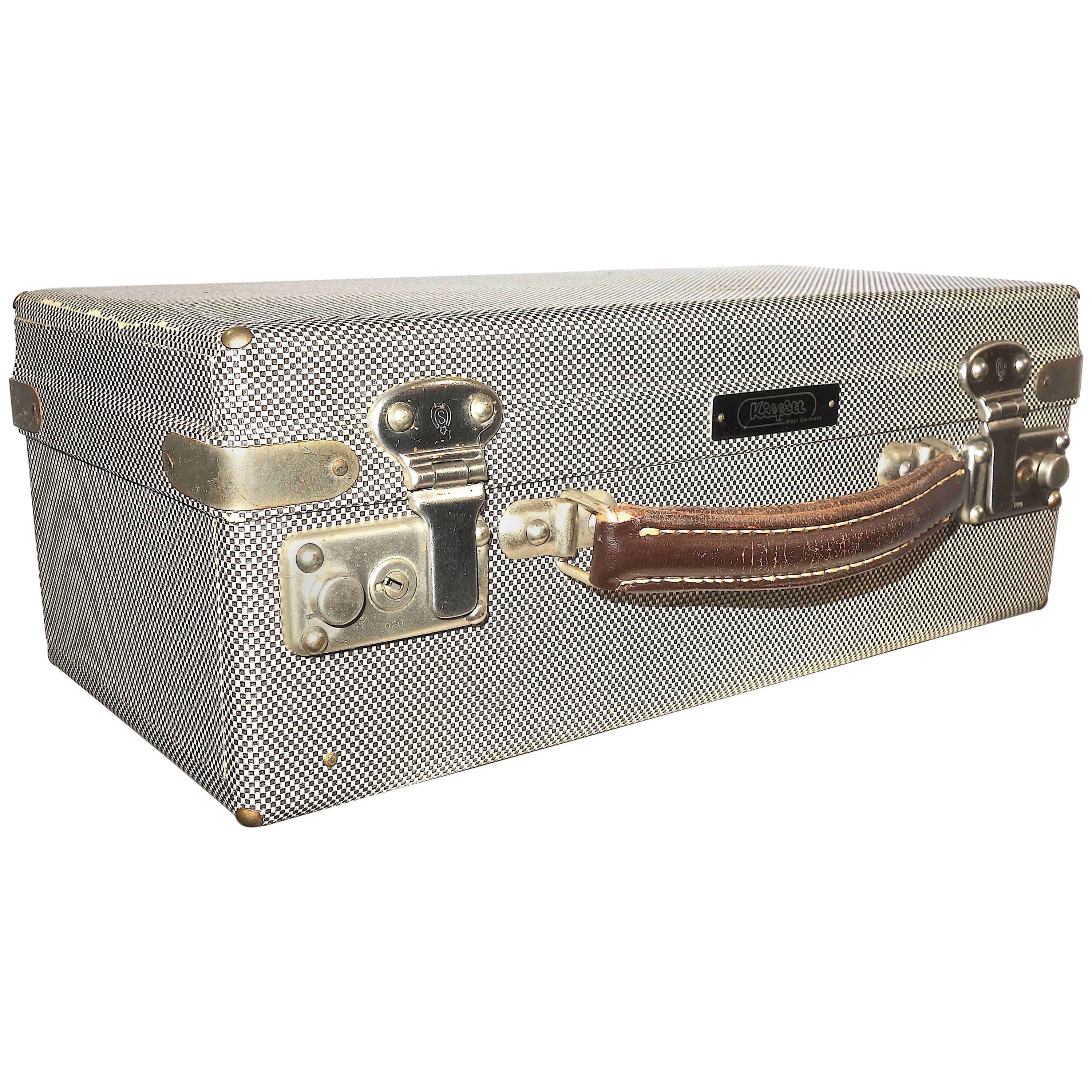 Vintage Hollywood Cinema Equipment Carry Case, Patterned Canvas on Wood,  1950s For Sale