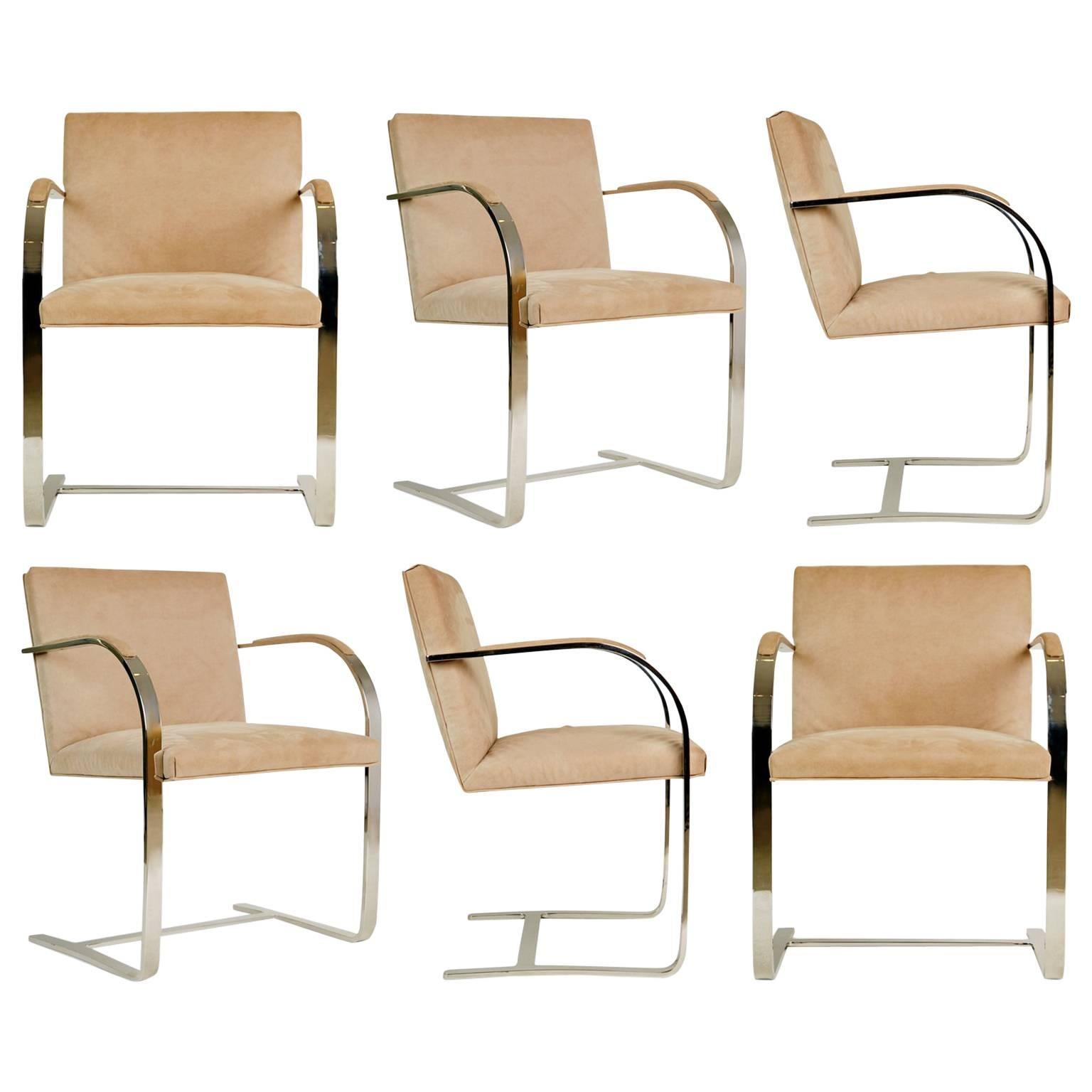 Brueton Flat-Bar Chrome Set of Six Dining Chairs, circa 1980