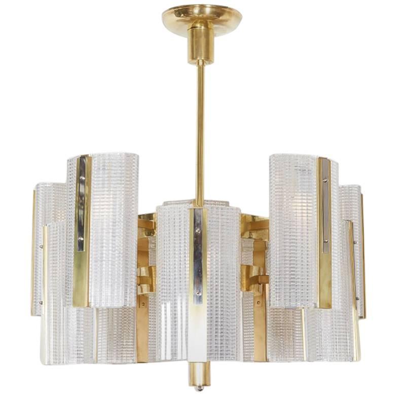 Huge Modernist Brass and Glass Ten-Arm Austrian Chandelier, Kalmar