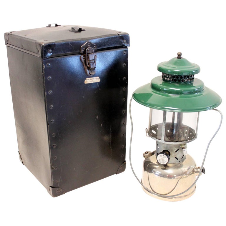 Vintage 1940s Coleman Green Enamel Camping Lantern with and