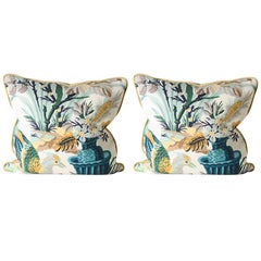 Pair of Pillows Upholstered in Brunschwig and Fils Fabric 