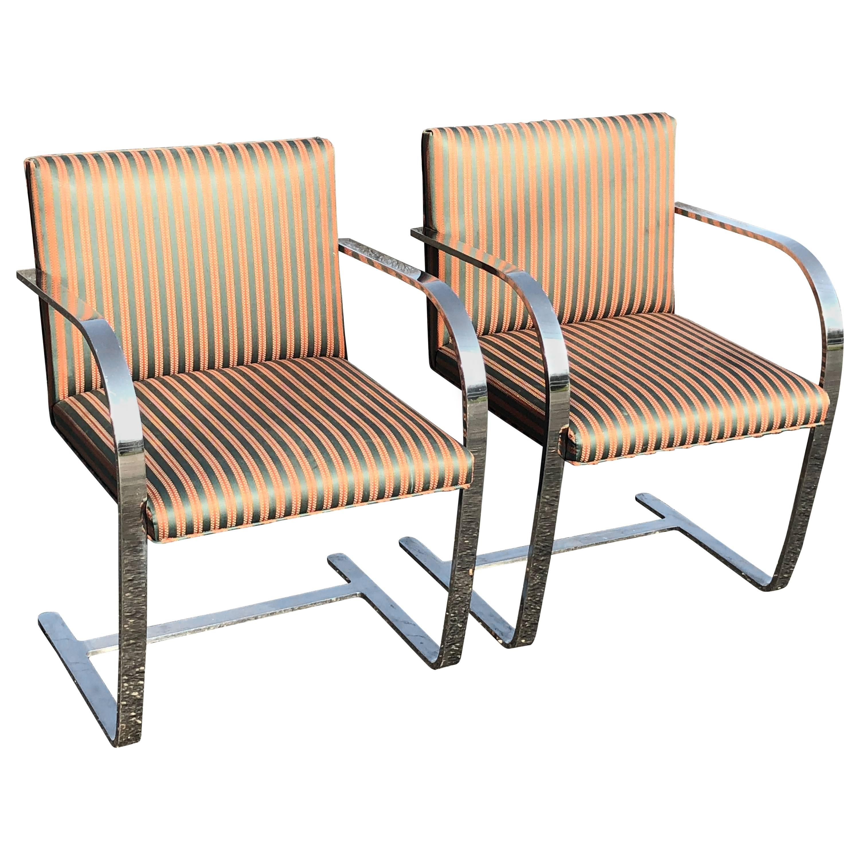 Pair of Flat Bar Brno Chairs attributed to Ludwig Mies van der Rohe for Knoll