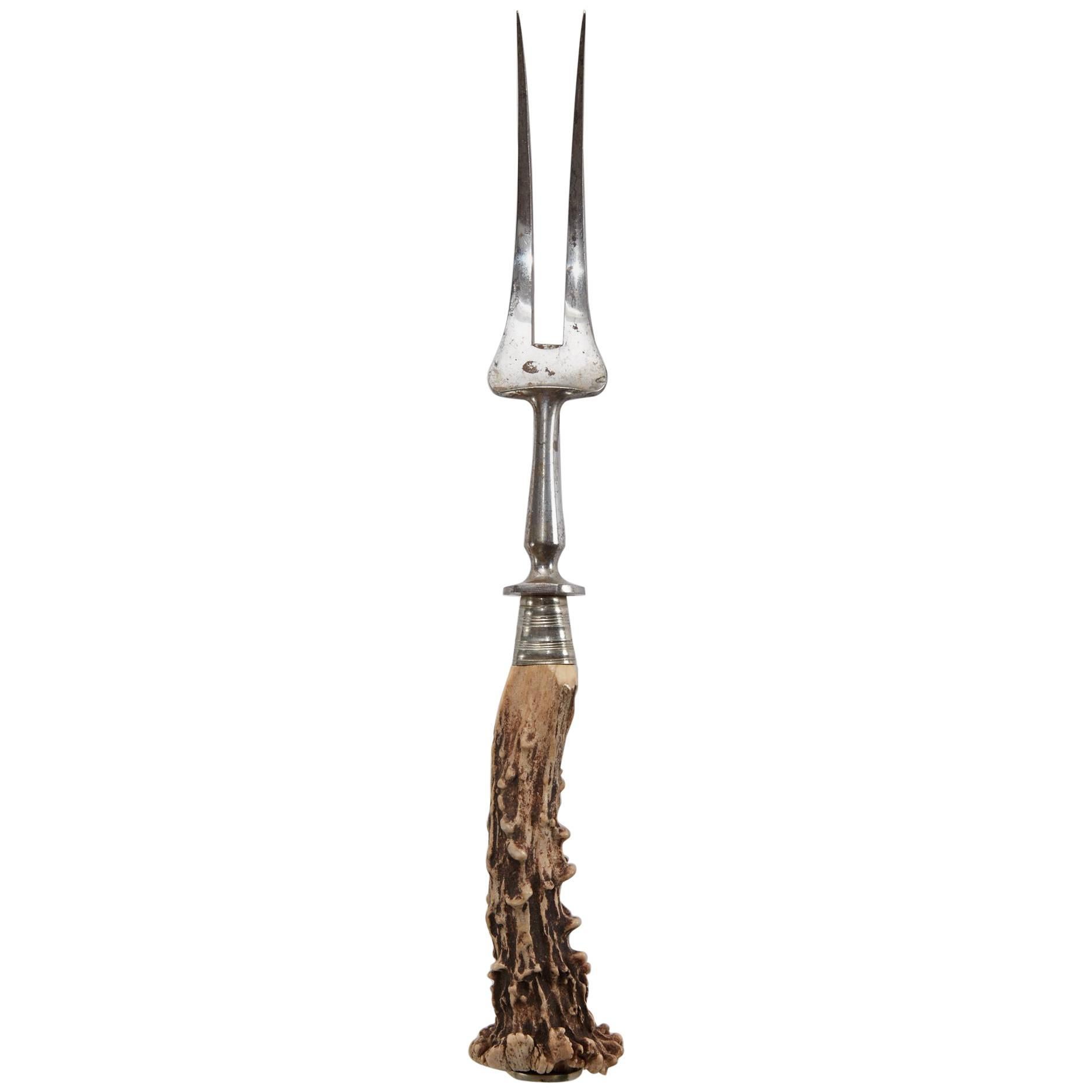 18th Century Authentic Bavarian Antler / Bone Carving Serving Fork