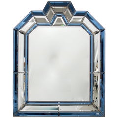 German Blue Edged and Beveled Art Deco Style Mirror