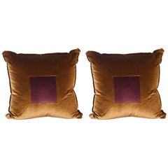 Pair of Two Square Pillows Upholstered in Kravet Velvet