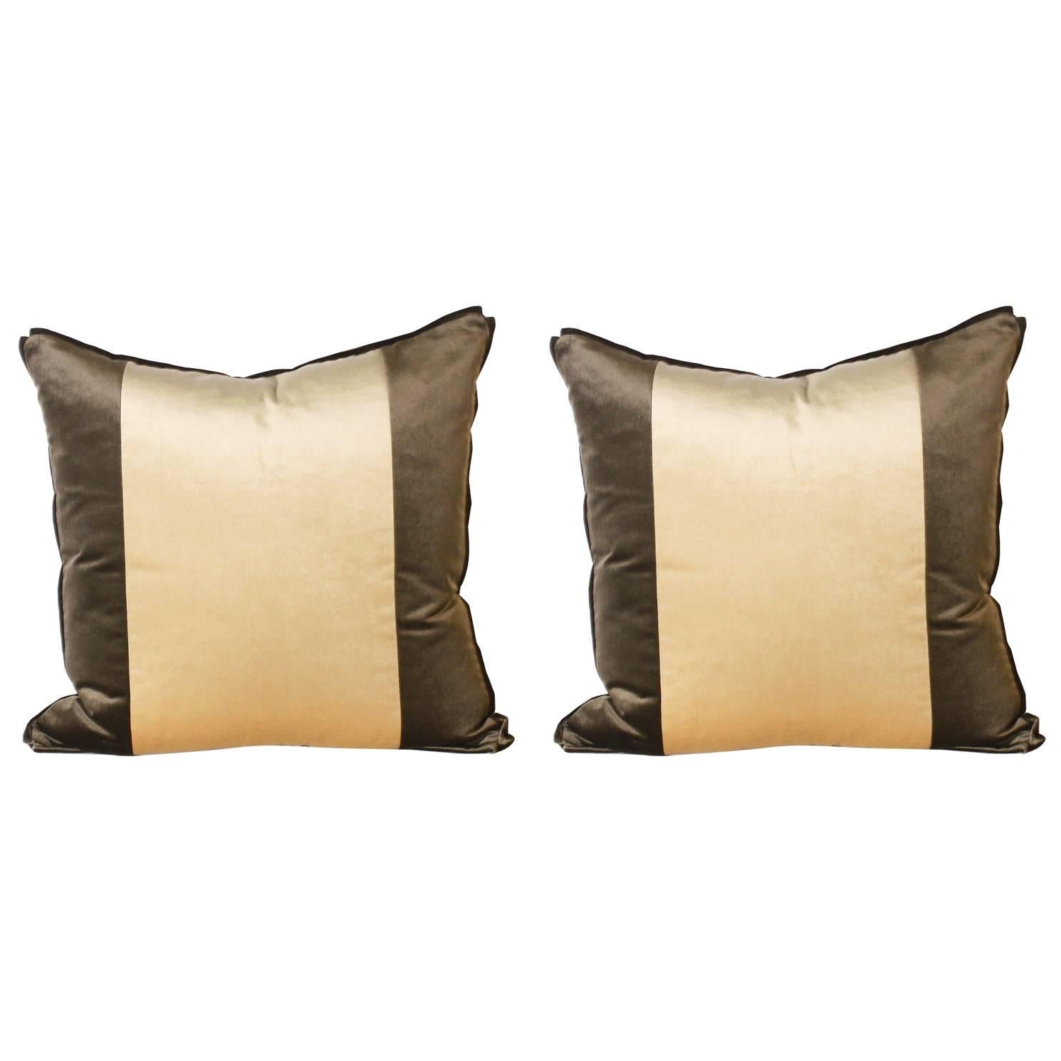 Pair of Stripe Pillows Upholstered in Kravet Velvet