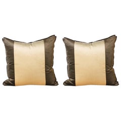 Pair of Stripe Pillows Upholstered in Kravet Velvet