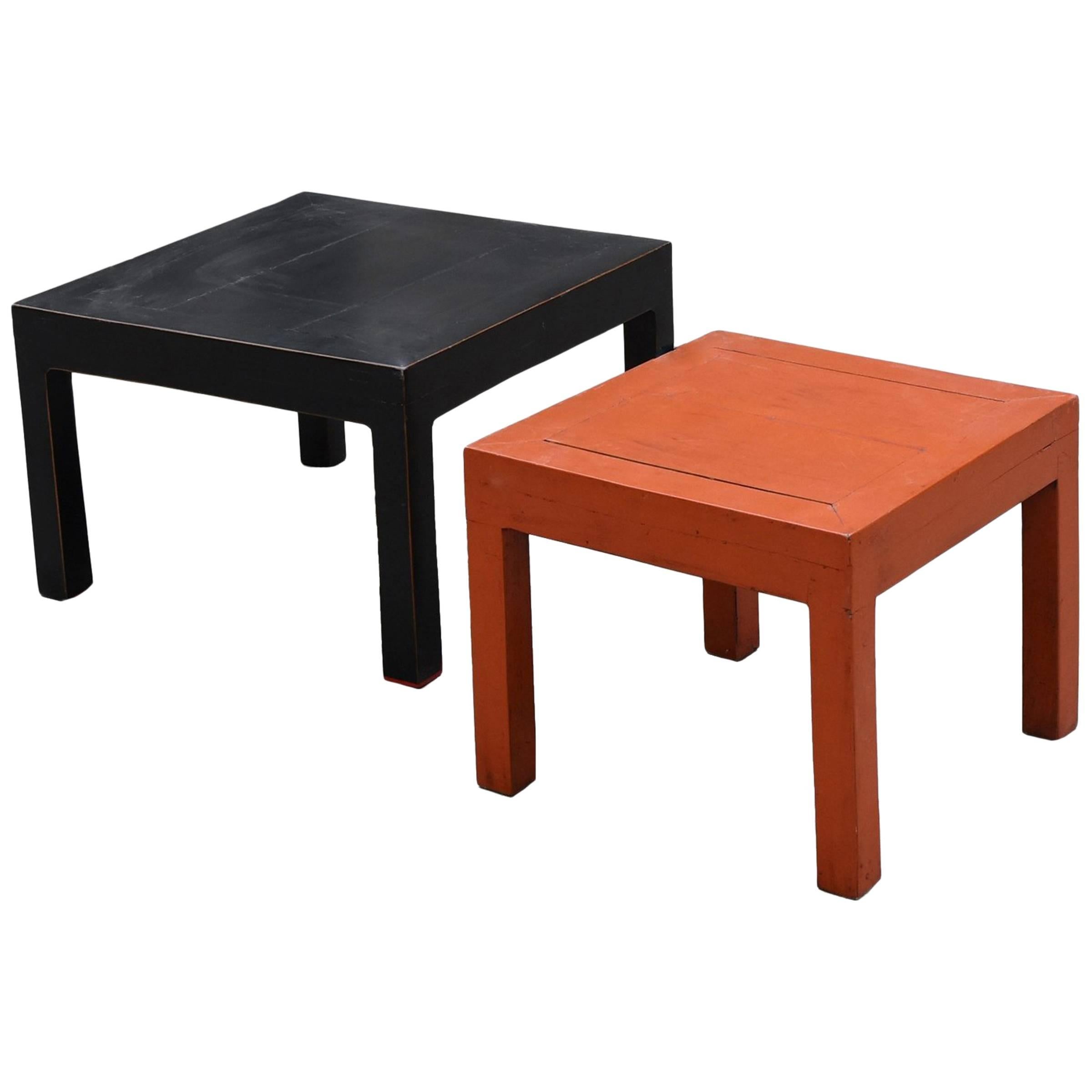 Orange and Black Two Parsons Tables Stools For Sale