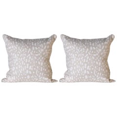 Pair of Pillows Upholstered in Jan Showers for Kravet Lynx Dot Oyster Fabric